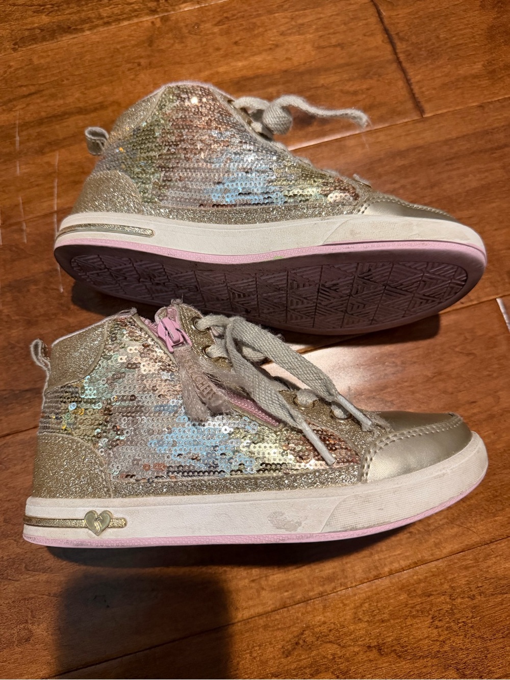 Skechers Girls' Sequin High-Top Sneakers in Gold and Pink Size 13